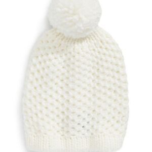Lord & Taylor Honeycomb Pom Pom Hat-IVORY